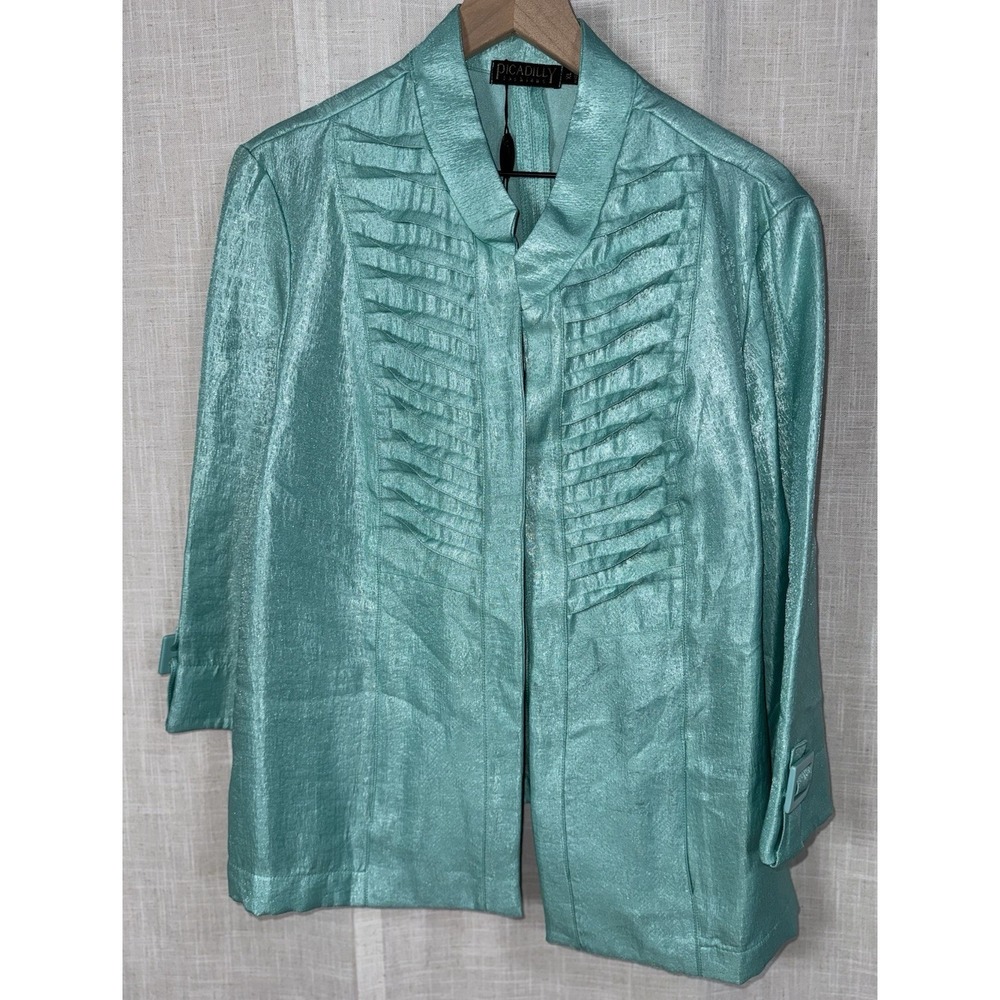 NWT Picadilly Fashions Women's XL Aqua Blue Open Front Jacket Blazer Rtl $128.95